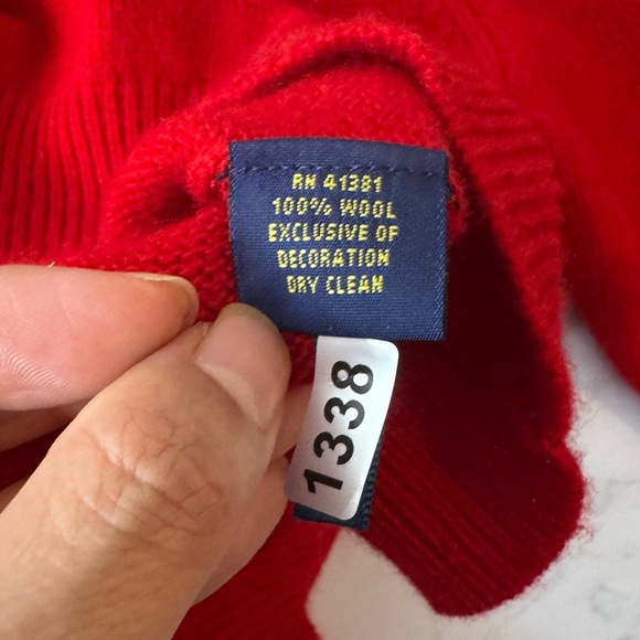 Polo‎ Ralph Lauren Red 100% Wool V-neck Pony Sweater Pullover Size Large Unisex - Picture 4 of 8